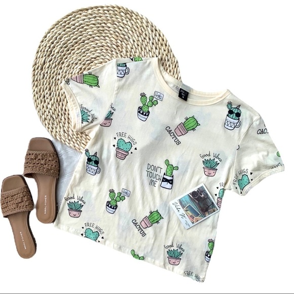 Vibe N’ Happy Cactus Southwestern Desert Cropped Graphic T-Shirt Small NWT - Picture 15 of 15